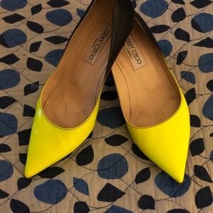 Black and neon yellow Jimmy Choo heels